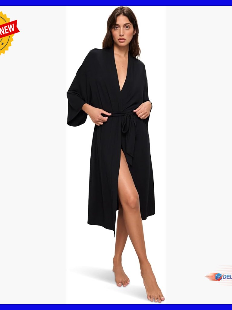 Midi Robe With Kimono Sleeves And Pockets, Adjustable Belt, Tencel Modal Blend